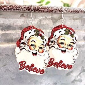CLASSIC SANTA Clause Wood Drop Earrings